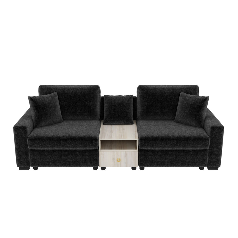 Noble House modular sofa couch with storage armrest and center console, stationary design in a modern living room setting