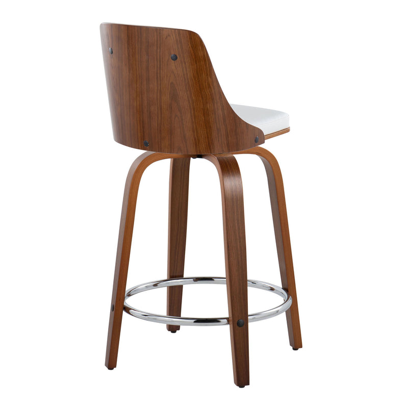 Lumi Source Gianna mid-century modern fixed height swivel stools with round footrests, set of 2, featuring sleek design and wooden seats.