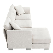 Luxe & Co. modern cloud L-shaped sectional sofa with oversized chaise, four seats, and two free pillows in a stylish living room setting.