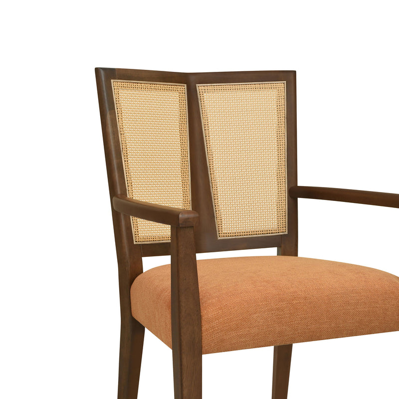 Mid Century Modern Arm Dining Chair Set With Rattan Backrest - R&R Furniture Gallery (Fountain Valley, CA)