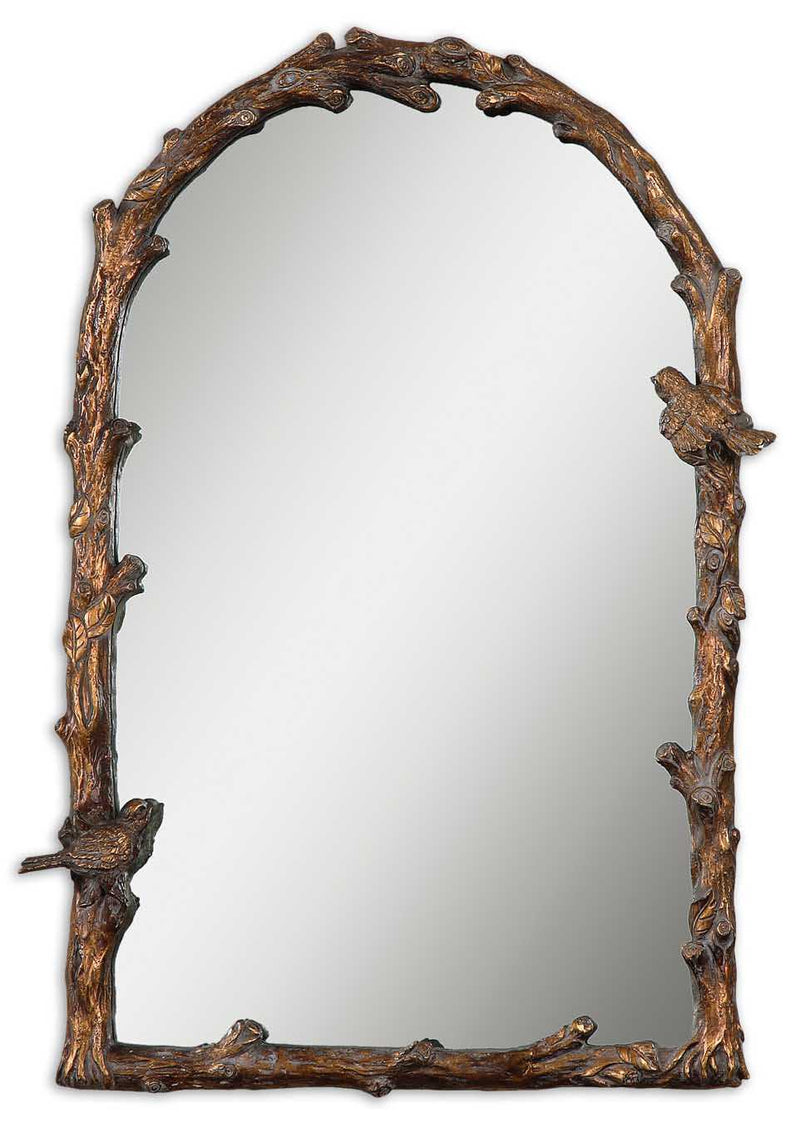 Uttermost Paza Arch Wall Mirror in antique gold finish with elegant curved frame, decorative wall mirror for stylish home decor.