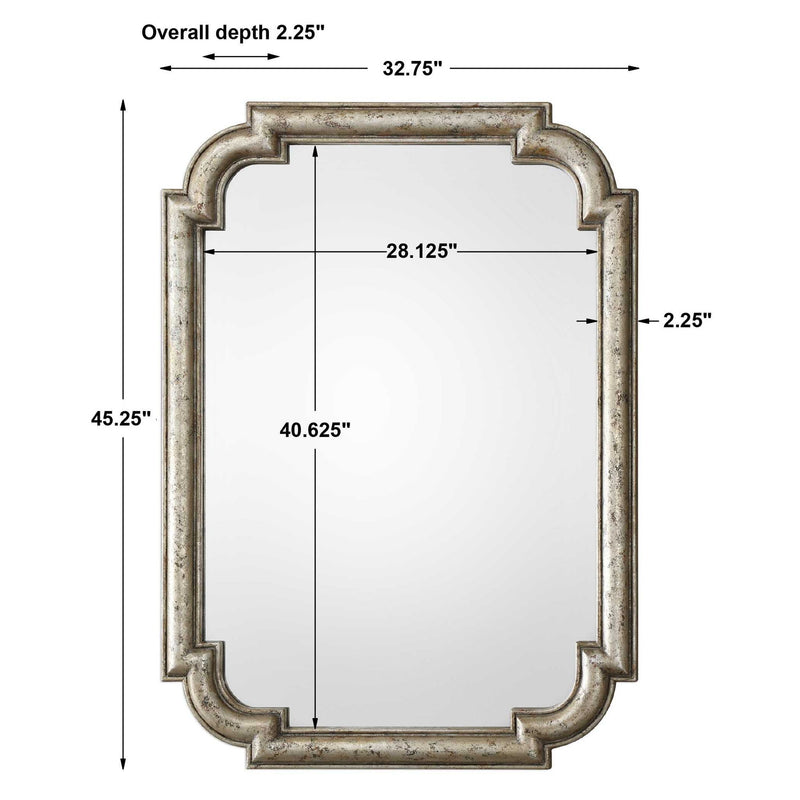 Antique silver wall mirror by Uttermost, featuring a classic frame design and reflective glass surface.