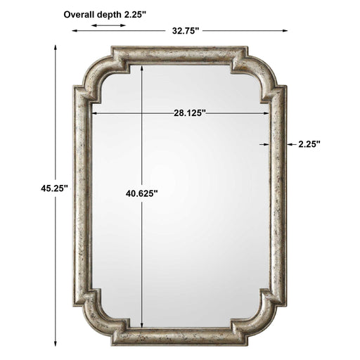 Antique silver wall mirror by Uttermost, featuring a classic frame design and reflective glass surface.