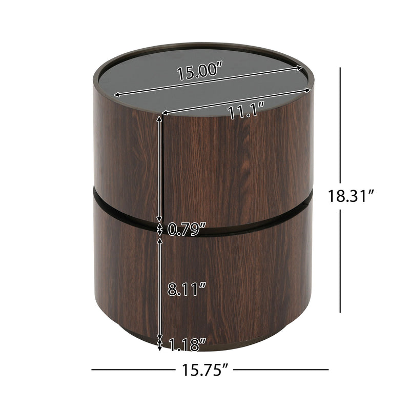 Elegant Italian High Grade Double Layer Storage Round Side Table - Brown / Black - R&R Furniture Gallery (Fountain Valley, CA)