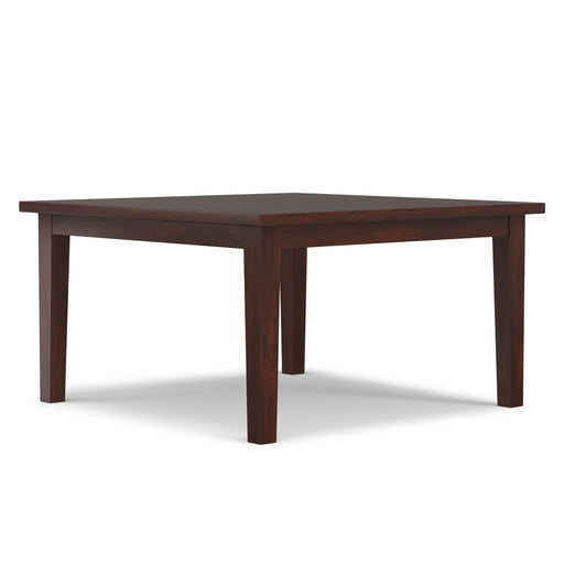 Eastwood Square Dining Table by Simpli-Home in Java Brown with a sturdy wooden surface and modern square design.