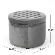 Elegant Round Ottoman Footstool With Studded Rim - R&R Furniture Gallery (Fountain Valley, CA)