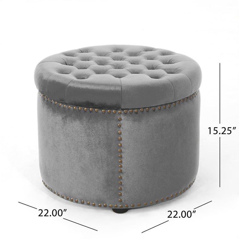 Elegant Round Ottoman Footstool With Studded Rim - R&R Furniture Gallery (Fountain Valley, CA)