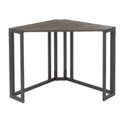 Lumi Source Roman industrial corner desk in black and espresso finish, featuring a modern design with spacious surface and sturdy build.