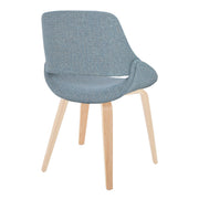 Lumi Source Fabrico mid-century modern dining chair set with natural bent wood legs in blue, cream, or camel upholstery