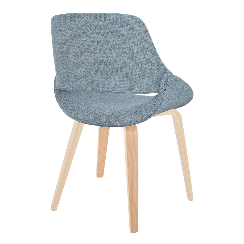 Lumi Source Fabrico mid-century modern dining chair set with natural bent wood legs in blue, cream, or camel upholstery
