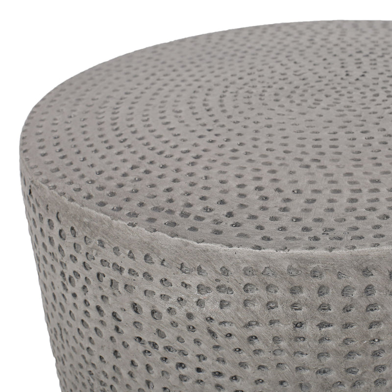 Outdoor lightweight concrete side table by Noble House, natural finish, with a round tabletop and sturdy supporting base.