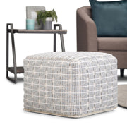 Simpli-Home Noreen upholstered square pouf, a soft, fabric accent pouf with cushioning for versatile seating or decor.