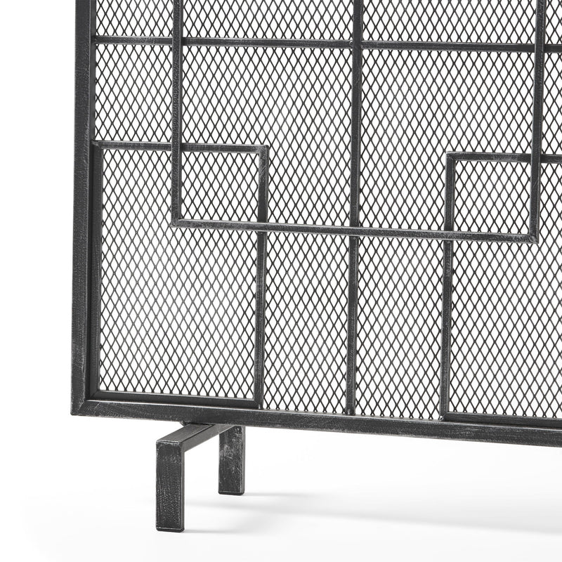 Modern single panel iron fireplace screen with decorative design by Noble House, enhances fireplace safety and style.