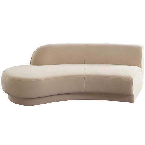 Zelda LF Curved Chaise in Light Camel Performance Velvet w/ (1) Accent Pillow Ball