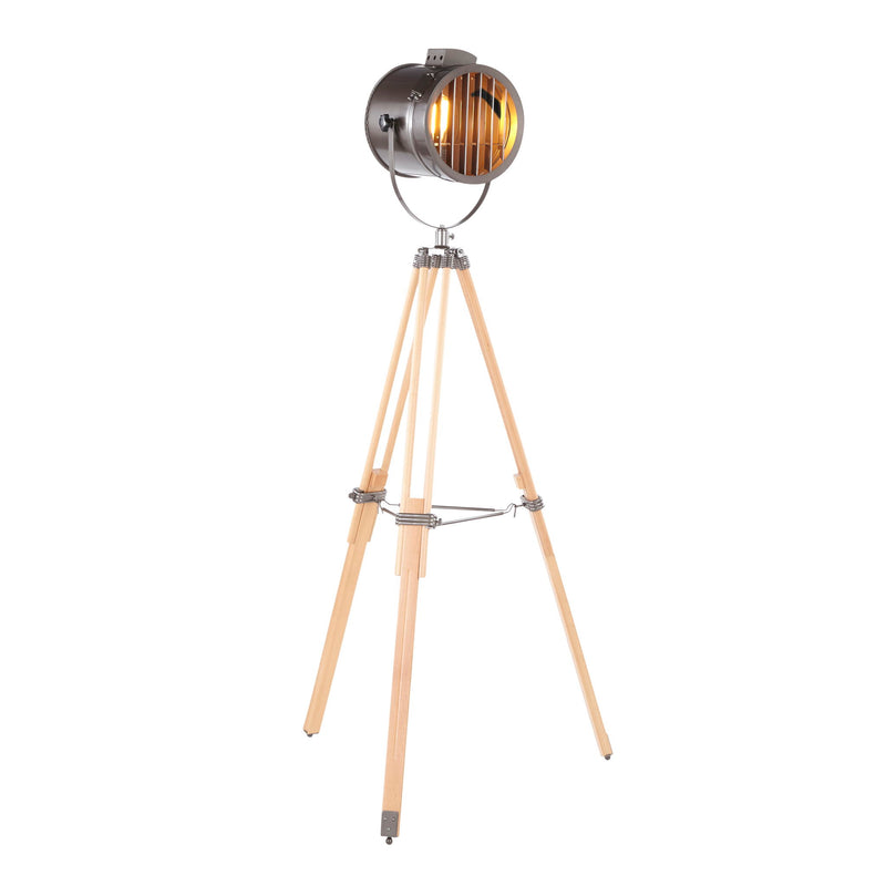 Lumi Source Ahoy industrial floor lamp with natural and antique finish, featuring a tall metal stand and adjustable arm.