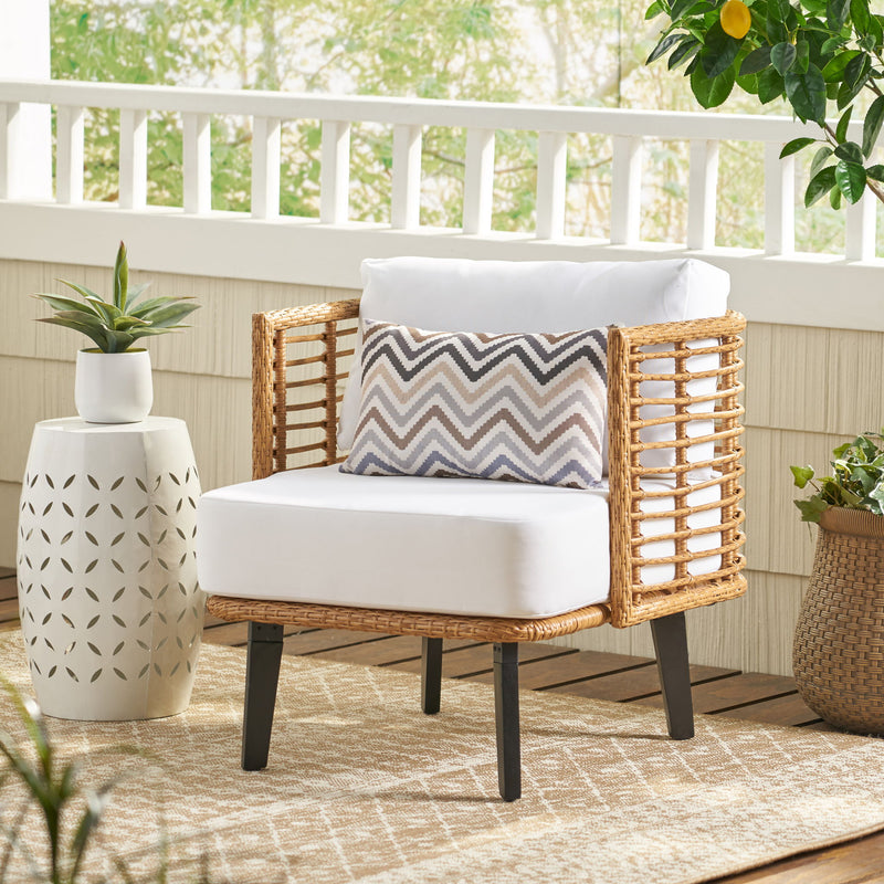 Outdoor Wicker Club Chair With Water Resistant Cushion - Brown - R&R Furniture Gallery (Fountain Valley, CA)