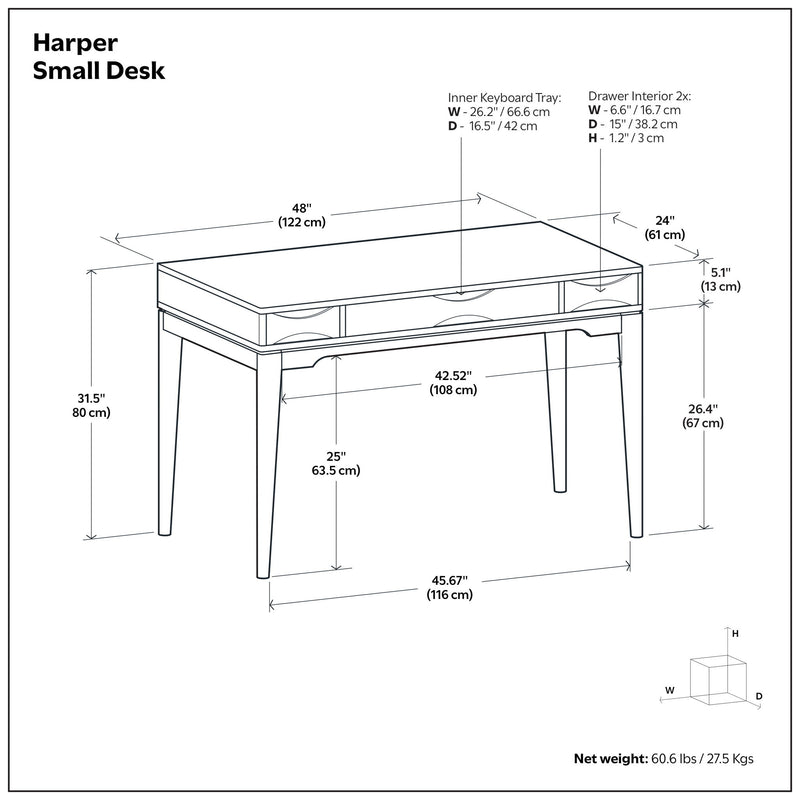 Simpli-Home Harper handcrafted desk with wood finish, featuring a spacious writing surface and elegant design for home office use.