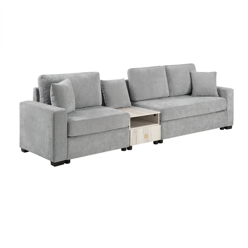 Noble House modular stationary sofa with storage armrest and center console, featuring plush cushions and contemporary design.