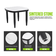 Life Outside 4-piece outdoor conversation set with chairs, bench sofa, tables, and Sunbrella cushions in a patio setting.