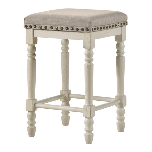 Tasnim - Counter Height Stool (Set of 2) - Tan Fabric & Antique White - R&R Furniture Gallery (Fountain Valley, CA)