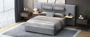 Upholstered Platform Bed, 2 Outlets And USB Charging Ports On Both Sides, 2 Bedside Pillows, Storage Shelves - R&R Furniture Gallery (Fountain Valley, CA)