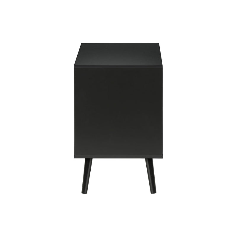 Modern 8th Street accent table with storage drawers, featuring a sleek design and wooden finish, placed in a living room setting.