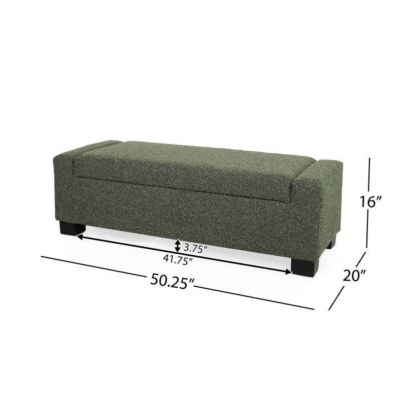 Noble House textured fabric ottoman bench with hinged lid, soft upholstery, and sturdy wooden legs for versatile seating and storage.