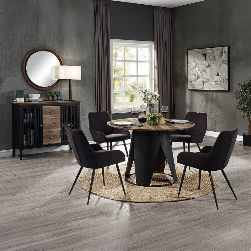 Zudora - Round Dining Table - Antique Oak & Black - R&R Furniture Gallery (Fountain Valley, CA)