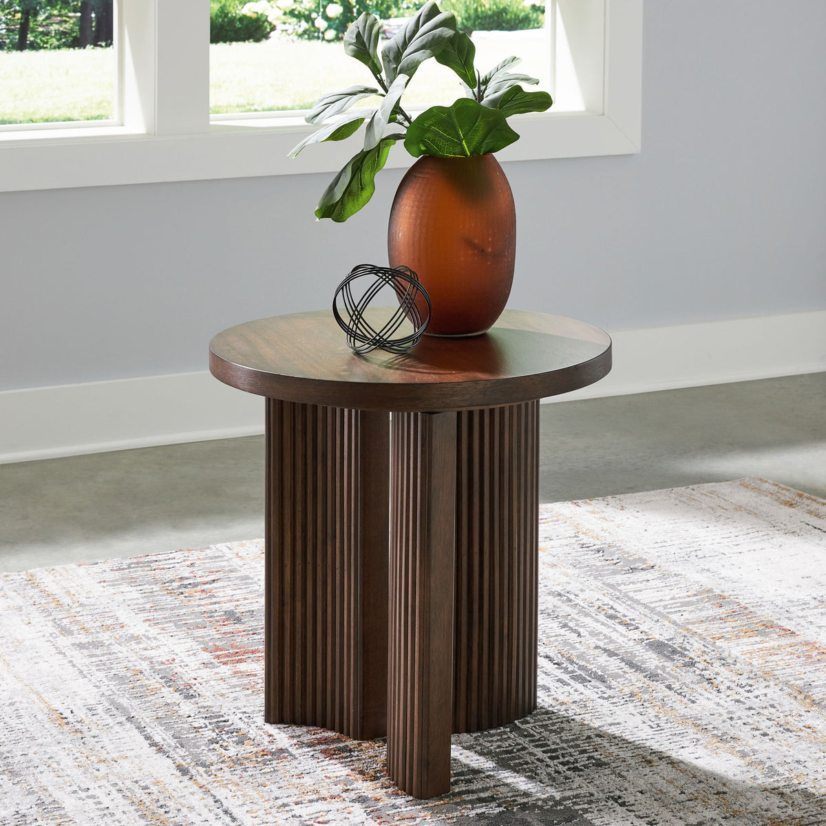 Korestone - Round End Table - Dark Brown - R&R Furniture Gallery (Fountain Valley, CA)