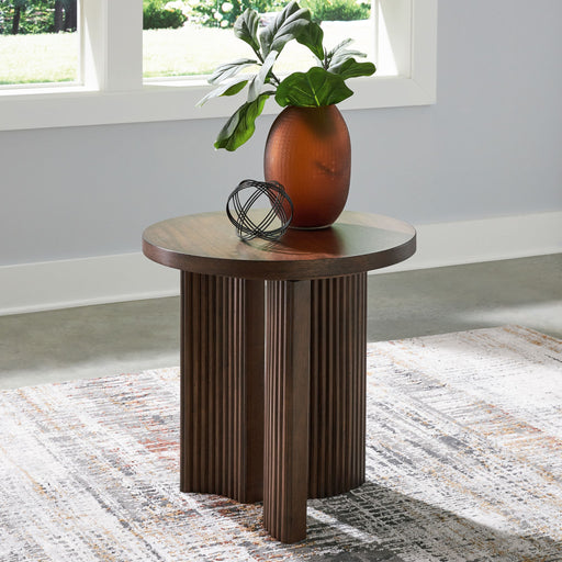 Korestone - Round End Table - Dark Brown - R&R Furniture Gallery (Fountain Valley, CA)