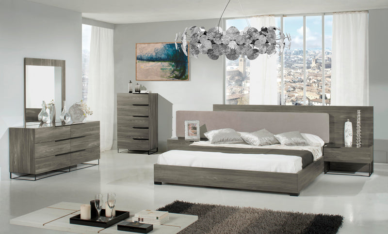 Enzo Italian Modern Grey Oak & Fabric 4-Piece Bedroom Set — view 2