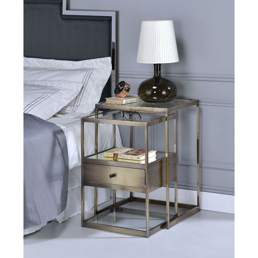 Enca - Nesting Table Set - Clear Glass & Antique Brass - R&R Furniture Gallery (Fountain Valley, CA)