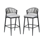 Outdoor Bar Height Metal Frame Counter Stools With Scallop Shaped Backrest & Water Resistant Cushions - R&R Furniture Gallery (Fountain Valley, CA)