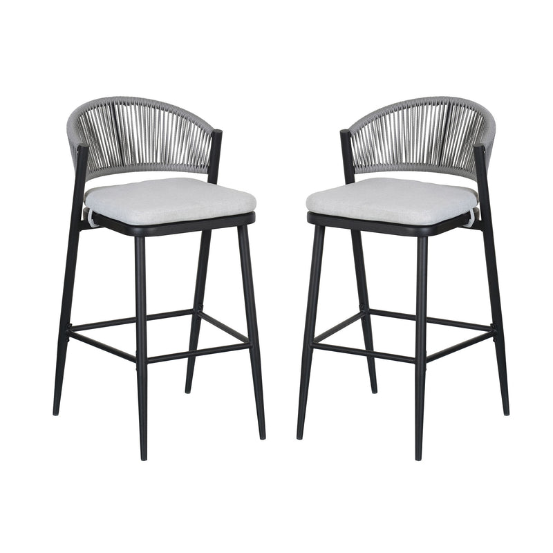 Outdoor Bar Height Metal Frame Counter Stools With Scallop Shaped Backrest & Water Resistant Cushions - R&R Furniture Gallery (Fountain Valley, CA)