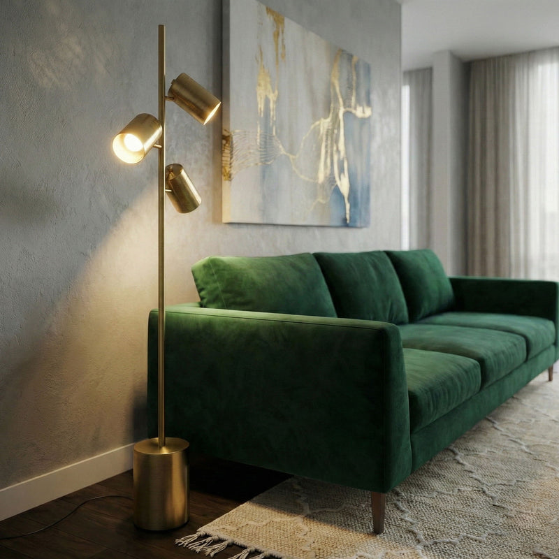 Harmony - Floor Lamp With Rotary Switch Triple Spots Block Base - Gold - R&R Furniture Gallery (Fountain Valley, CA)
