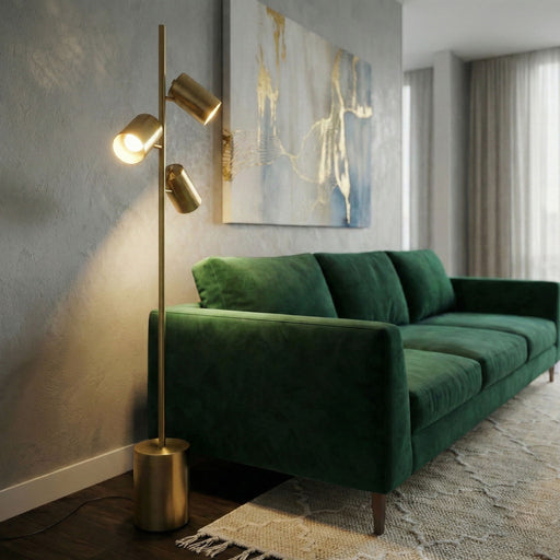 Harmony - Floor Lamp With Rotary Switch Triple Spots Block Base - Gold - R&R Furniture Gallery (Fountain Valley, CA)