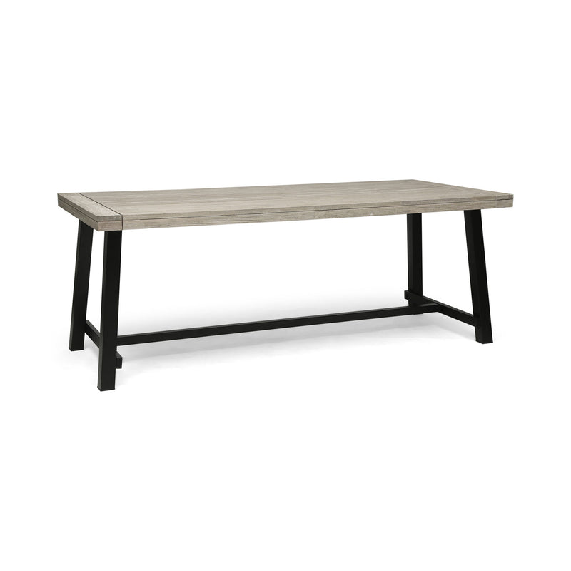 Noble House Equilibrium outdoor dining table with wooden frame and slat top, perfect for patio or backyard dining spaces.