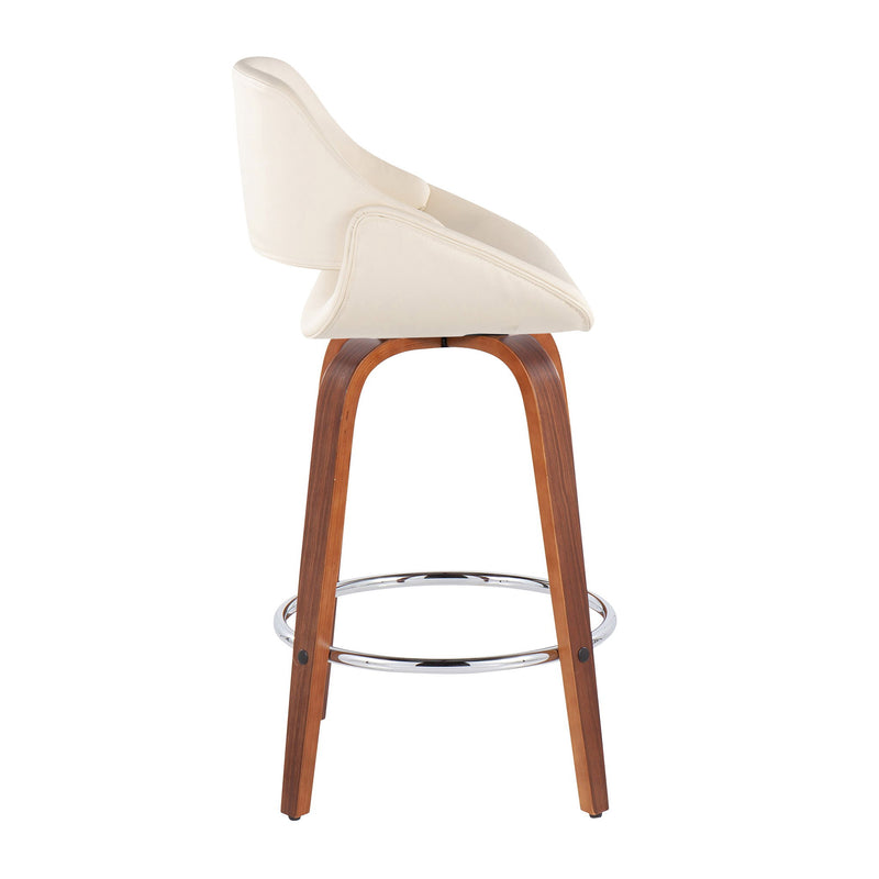 Set of two Lumi Source Fabrico mid-century modern counter stools with round footrests, fixed height, and sleek design.