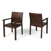 Set of two Noble House Wilson rustic dining chairs in dark brown acacia wood with slat panel design