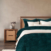 Velvet quilt and shams from Classic Home Bari collection featuring luxurious textured fabric in elegant design.