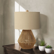 8th Street rope resin table lamp with brown transitional design, featuring a textured resin base and fabric shade.
