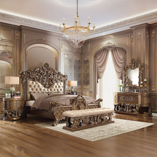 Constantine - Bench - Light Gold Synthetic Leather , Brown & Gold - R&R Furniture Gallery (Fountain Valley, CA)