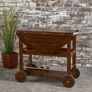 Wood And Aluminum Bar Cart With 2 Shelves - Oak / Silver - R&R Furniture Gallery (Fountain Valley, CA)