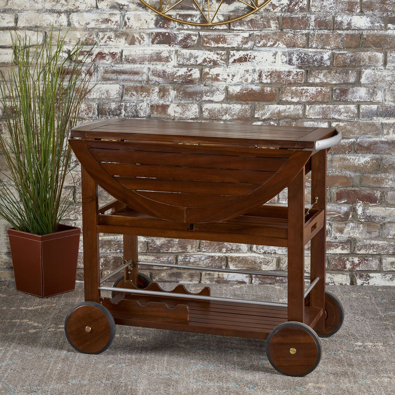 Wood And Aluminum Bar Cart With 2 Shelves - Oak / Silver - R&R Furniture Gallery (Fountain Valley, CA)