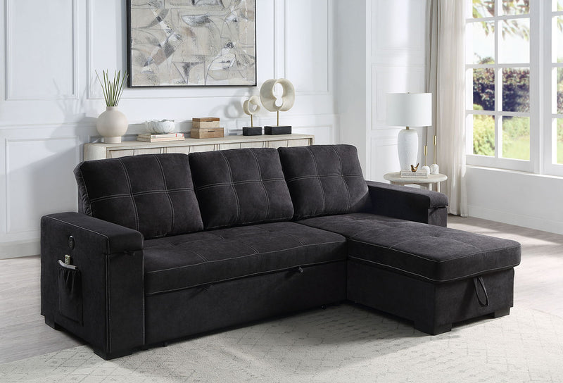 Toby - Woven Fabric Reversible Sleeper Sectional Sofa With Storage Chaise Cup Holder Charging Ports And Pockets - R&R Furniture Gallery (Fountain Valley, CA)