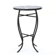 Outdoor Round Side Table With Mosaic Style Top And Curved Iron Legs - Blue / Matte Black - R&R Furniture Gallery (Fountain Valley, CA)