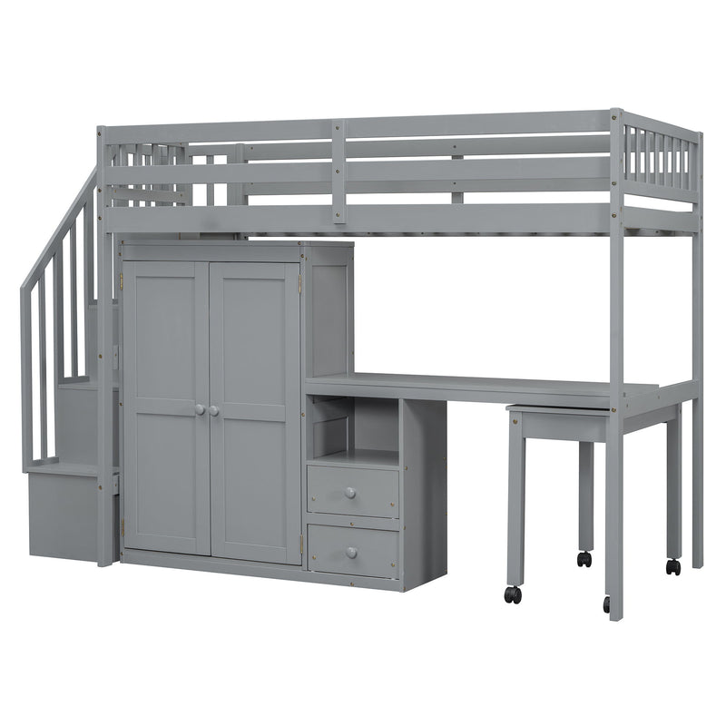Loft Bed With Stairs, Bookshelf, Drawers, Desk & Wardrobe, Space Saving Multifunctional Furniture - R&R Furniture Gallery (Fountain Valley, CA)