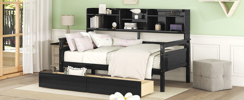 Daybed, Slat Support, With Bedside Shelves And 2 Drawers - R&R Furniture Gallery (Fountain Valley, CA)