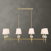 Uttermost Arques 8-light linear chandelier with white and gold finish, featuring sleek modern design and elegant lighting.