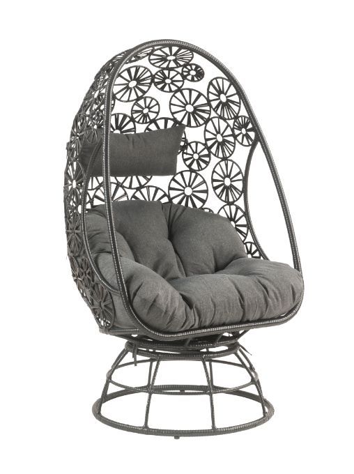 Hikre - Patio Lounge Chair & Side Table - Clear Glass, Charcoal Fabric & Black Wicker - R&R Furniture Gallery (Fountain Valley, CA)